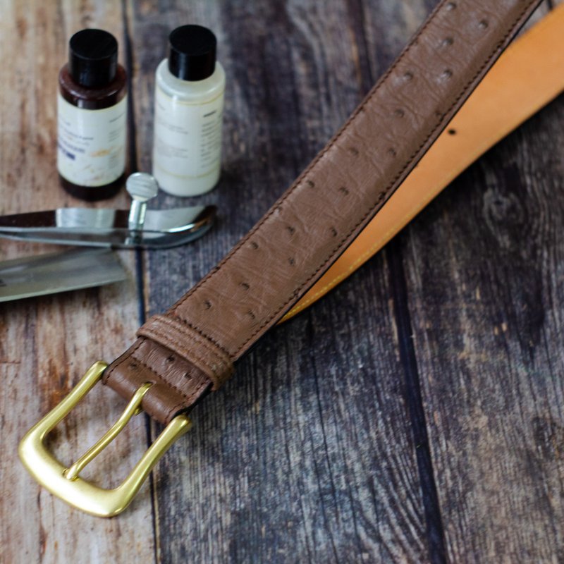 手工制鸵鸟皮皮带 - 皮带/腰带 - 真皮 咖啡色