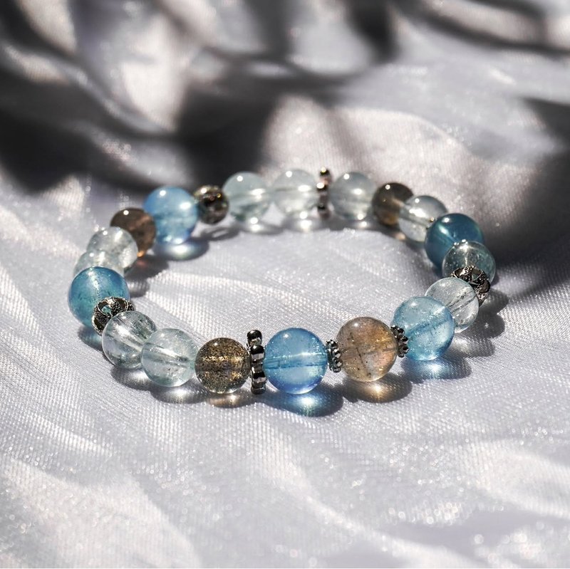 海蓝宝 拉长石 水晶 手链 手链 心灵 情绪 自信心 爱情 风铃草 - 手链/手环 - 水晶 蓝色