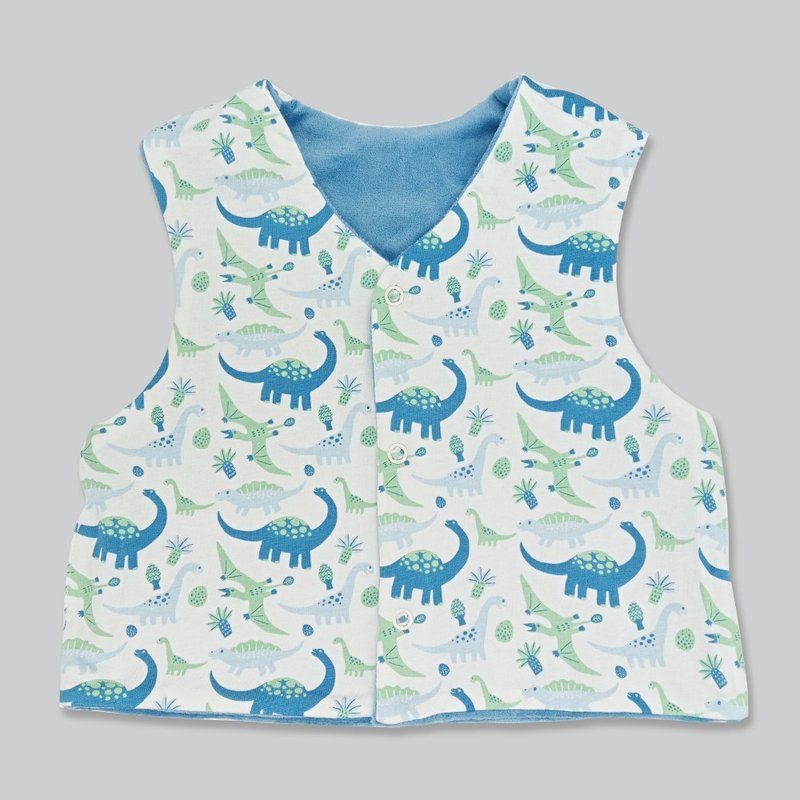 Deux Filles有机棉婴儿两面穿保暖背心 - 蓝绿恐龙 - 童装外套 - 棉．麻 