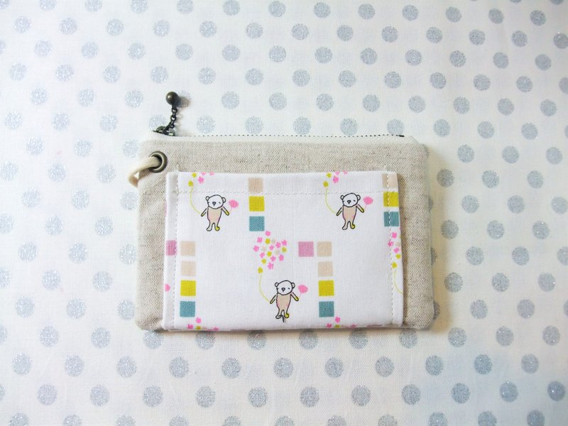 【多用途拉链包 XS】小小熊 - 零钱包 - 棉．麻 绿色