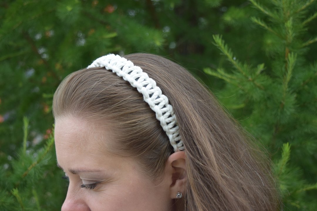 Woven white headband. Macrame braided hair band. Boho bohemian hair accessories - 发饰 - 棉 咖啡色