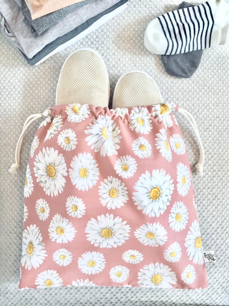 双面 大束口袋 旅行 收纳袋 衣物袋 鞋袋 - 束口袋双肩包 - 棉．麻 粉红色