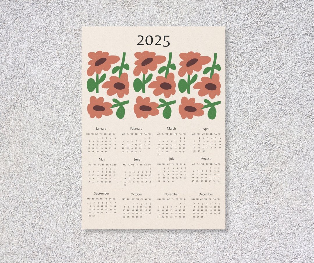 简单 2025 年历垂直、2025 年可打印日历、2025 年历 - 电子手绘真人画像/绘画/插画 - 其他材质 