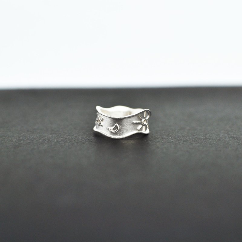 wuwu SS23 星星月亮太阳宽戒 - 戒指 - 纯银 银色