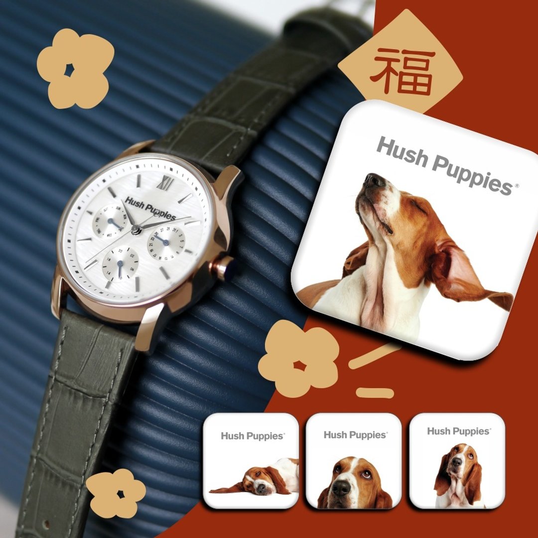 新春福袋 Hush Puppies 贝壳面多功能女表 + 巴吉度圭藻土杯垫 - 女表 - 不锈钢 灰色