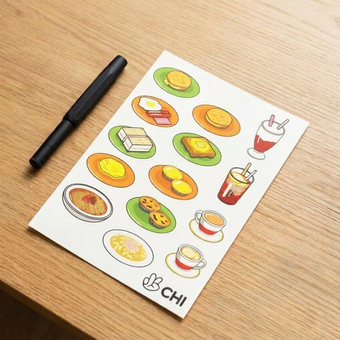 CHIILL 香港茶餐厅特色手信手帐纸纹贴纸插画文具笔记本拼贴 - 贴纸 - 纸 多色