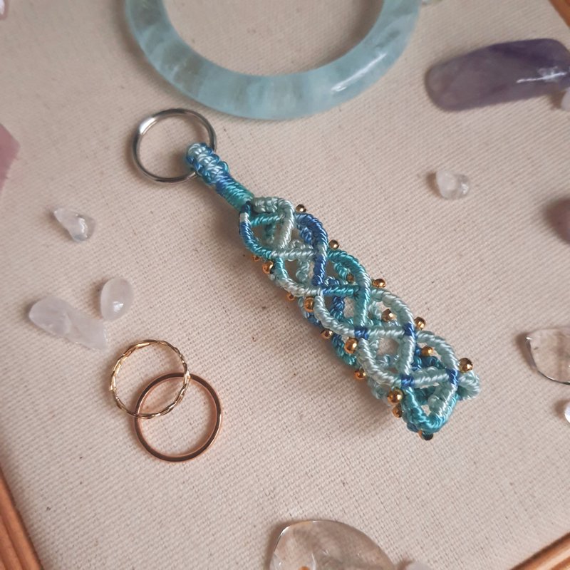 C027-手工编织钥匙圈 蓝绿色渐层钥匙挂饰 - 钥匙链/钥匙包 - 尼龙 绿色