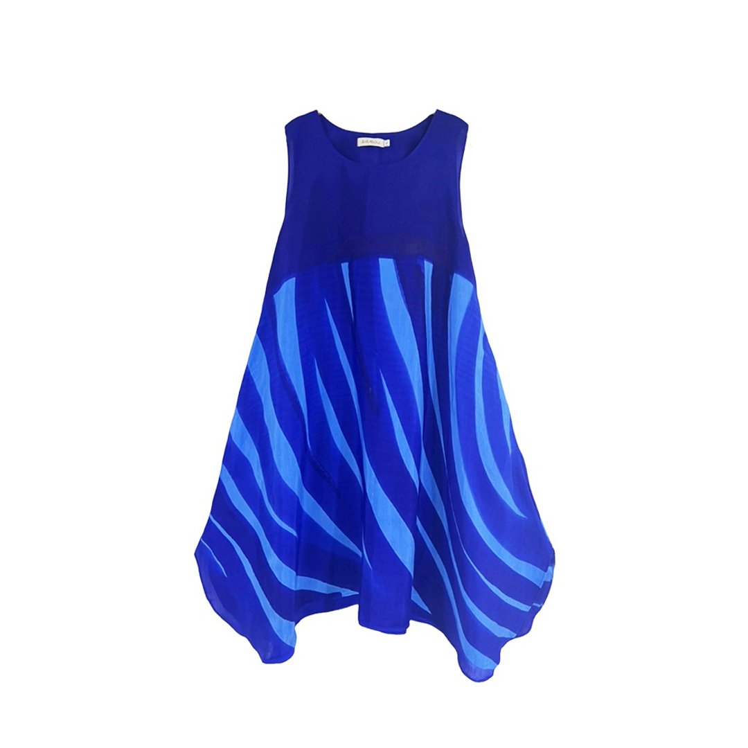 Dress Hand Paint Soft Cotton Silk for Yoga Vacation Holidays - 洋装/连衣裙 - 棉 蓝色