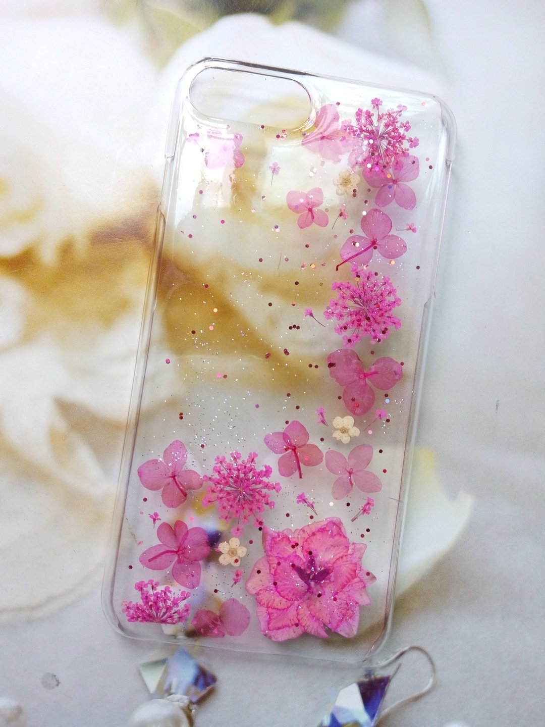 Annys workshop手作押花手机保护壳, iPhone 7 plus及iPhone 8 plus适用, 粉色浪漫 - 手机壳/手机套 - 压克力 粉红色