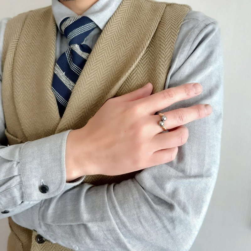 男士 K18黑珍珠戒指，Akoya 珍珠，日本珍珠，可调尺寸，珍珠戒指，宝石戒指手指 - 戒指 - 珍珠 