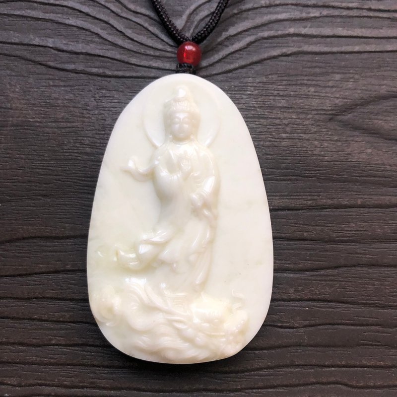 天然白玉观音长项链吊坠-御龙观音 - 项链 - 玉石 白色