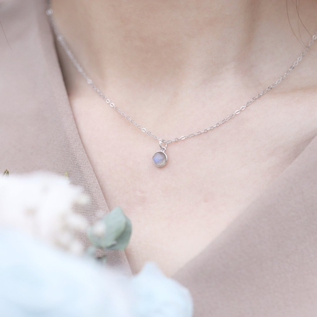 拉长石925纯银玫瑰切割rose cut宝石简约项链 - 项链 - 宝石 蓝色