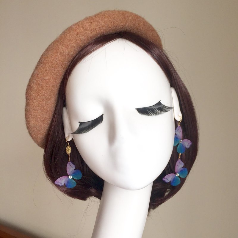 可水洗 丝纱 梦幻蝴蝶垂坠耳环 蓝紫色渐层色 水钻石 - 耳环/耳夹 - 其他材质 多色