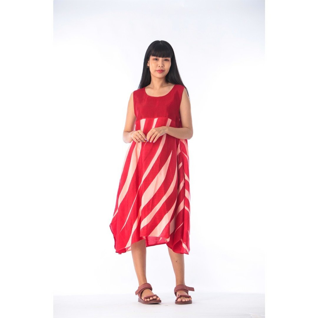Dress Hand Paint Soft Cotton Silk for Yoga Vacation Holidays - 洋装/连衣裙 - 棉 红色
