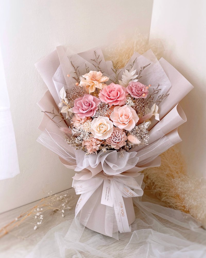 永生玫瑰花束-纱雾花间l 粉色永生花束 情人节花束 求婚花束 - 干燥花/捧花 - 植物．花 粉红色