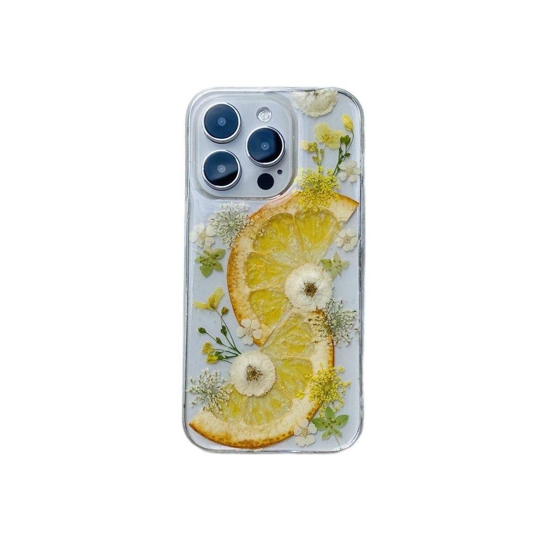 白花 橙子 手作押花手机壳适用于iPhone 16 Pro Samsung S25 A35 - 手机壳/手机套 - 植物．花 