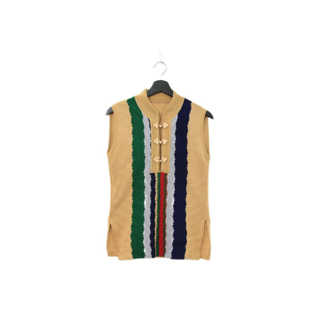 Back to Green-复古毛料背心 卡其 中山装风格 v-10/sweater vest - 女装背心 - 棉 