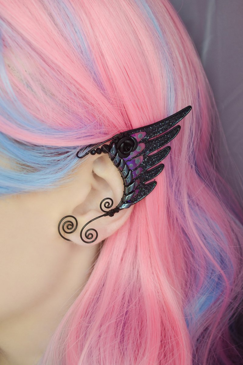 仙女耳夹耳环无穿孔 - 耳环/耳夹 - 铜/黄铜 黑色