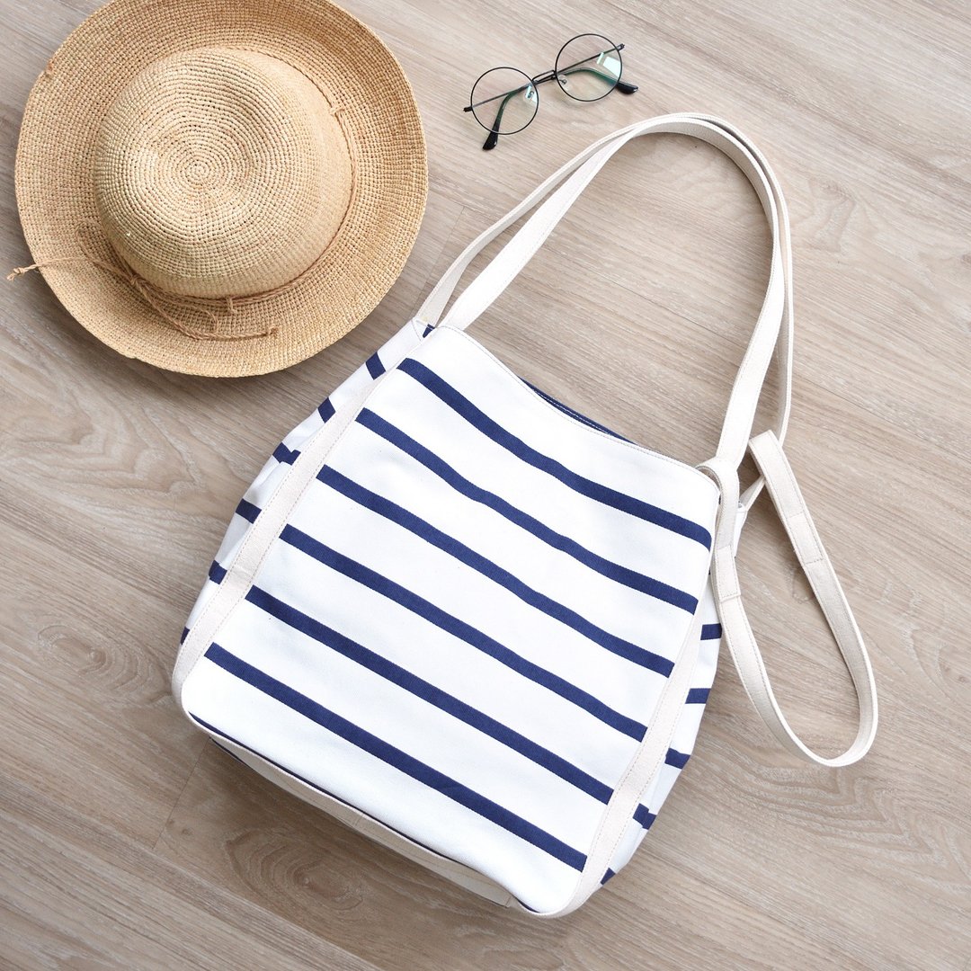 Up straps tote - 条纹 - 手提包/手提袋 - 棉 多色