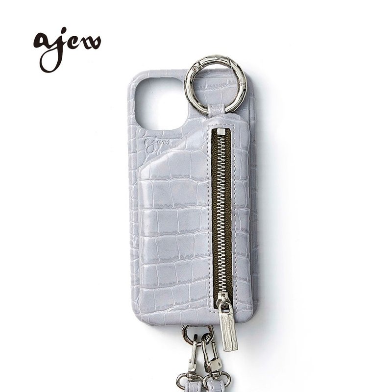 ajew croco 鳄鱼压纹拉链口袋手机壳 / ashgray(含背带) - 手机壳/手机套 - 人造皮革 灰色