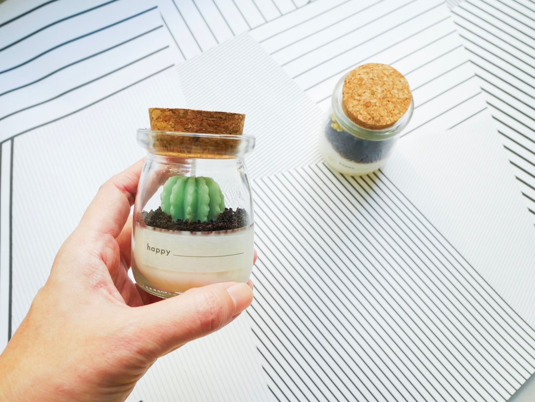 【โปร11.11 】Cactus Candle in glass jar - 蜡烛/烛台 - 蜡 绿色