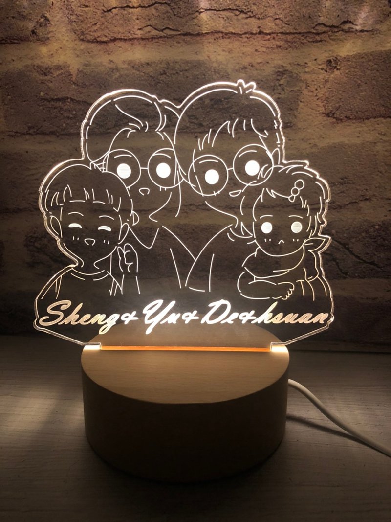 定制化家人纪念夜灯 Q版线条插画 照片变灯板 家庭礼物 成长收藏 - 灯具/灯饰 - 其他材质 透明
