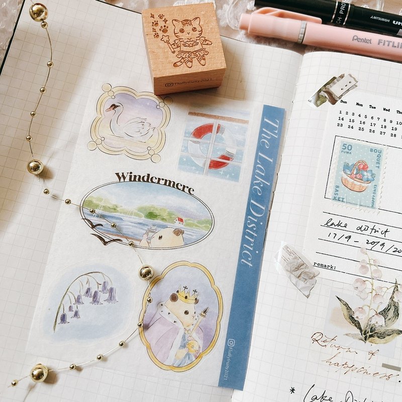 原创贴纸 和纸 手帐 猫 复古 英伦 英国 贵族 插画 旅游 文具 - 贴纸 - 纸 多色