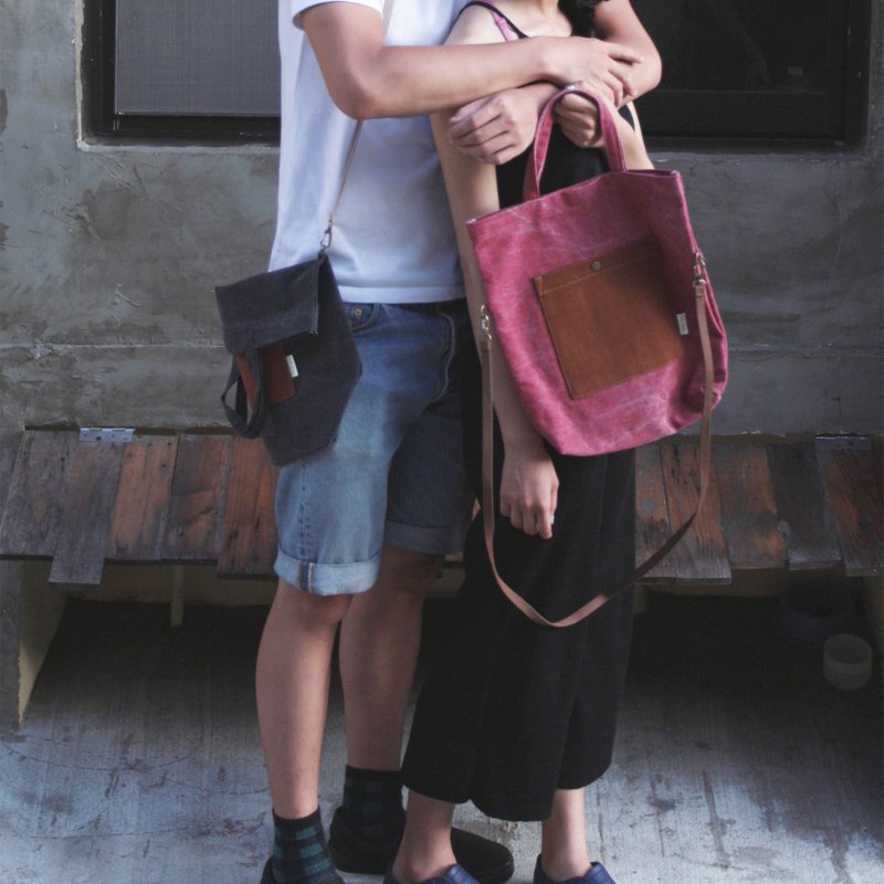 蜜糖吐司(水洗枣红款)-环保两用手提斜背包 - 侧背包/斜挎包 - 棉．麻 红色