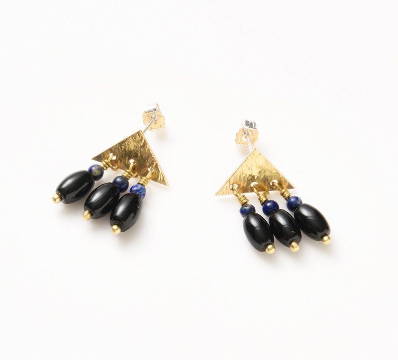 CP98 (lapis lazuli / black onyx) - 耳环/耳夹 - 其他金属 多色