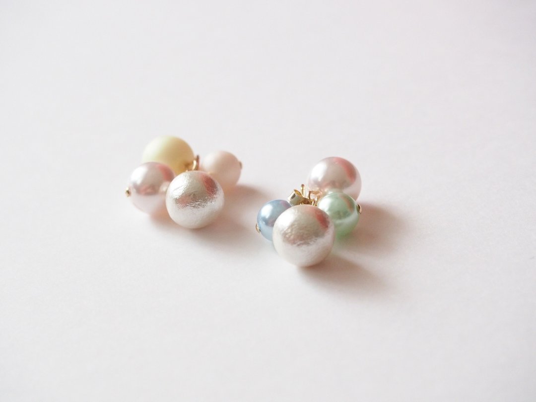 [14kgf] grain Cotton Pearl Earrings (spring) - 耳环/耳夹 - 其他材质 白色