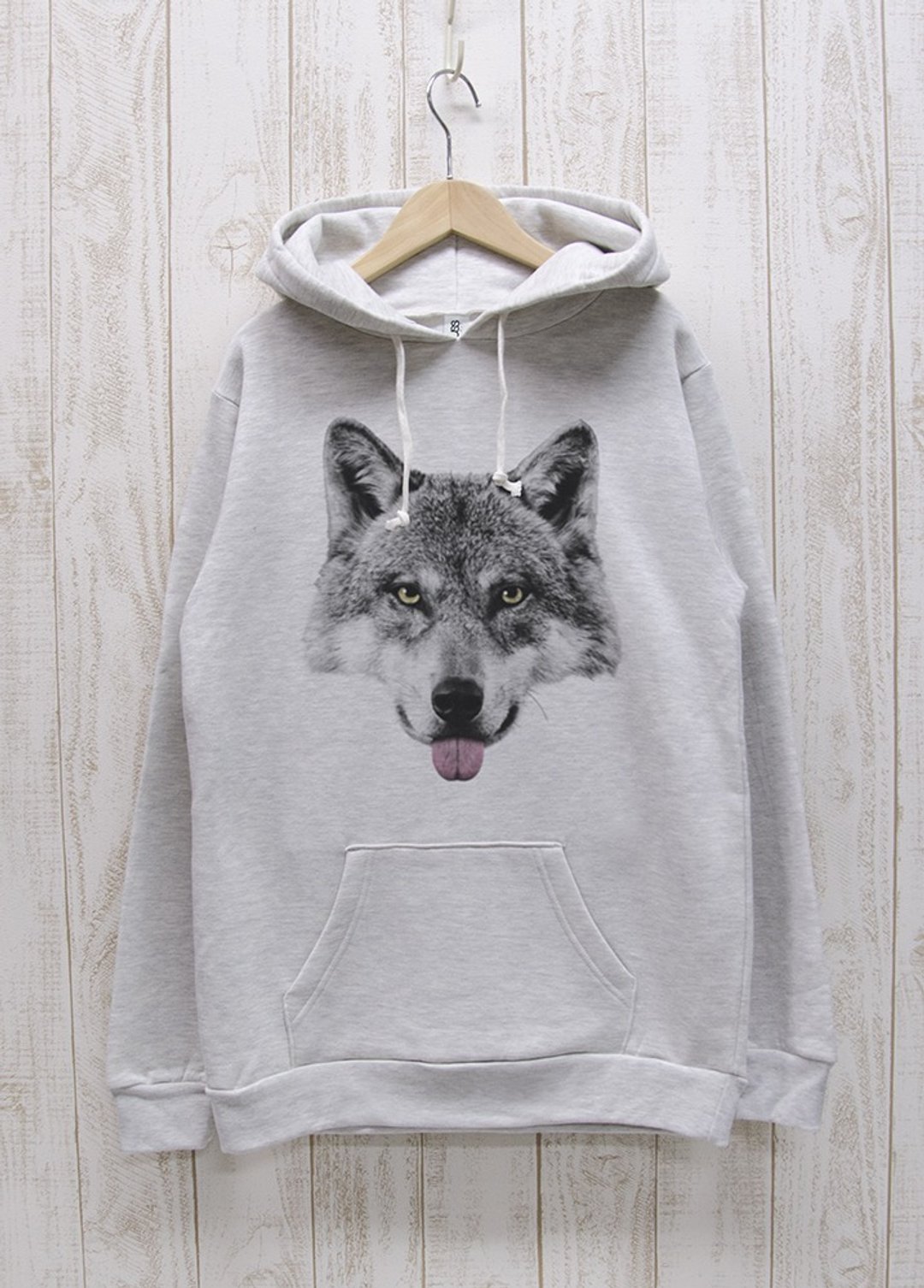 ronronWOLF Hoodie Beh Heather White / R022-P-HWH - 中性连帽卫衣/T 恤 - 棉 白色
