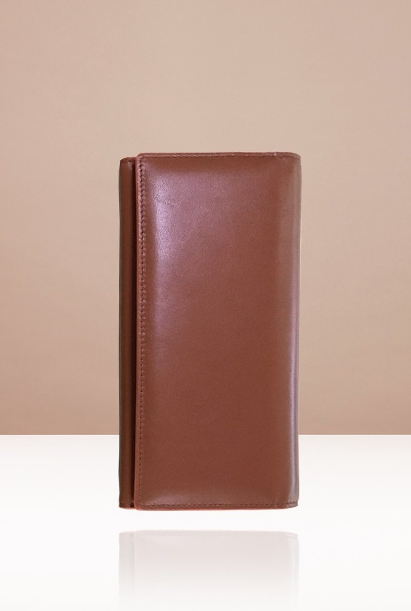 NEVER MIND-wallet 中性长夹-牛皮直纹牛皮-FUTRA-焦糖棕色 - 皮夹/钱包 - 真皮 咖啡色