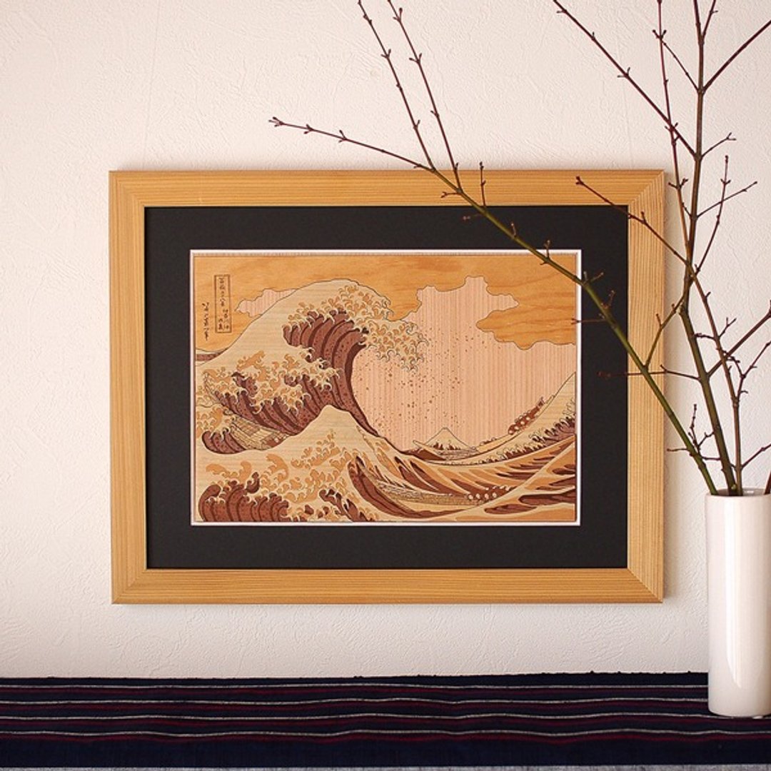 Wooden Art KIHARIE The Great Wave Off Kanagawa Thirty-six Views of Mount Fuji - 海报/装饰画/版画 - 木头 咖啡色