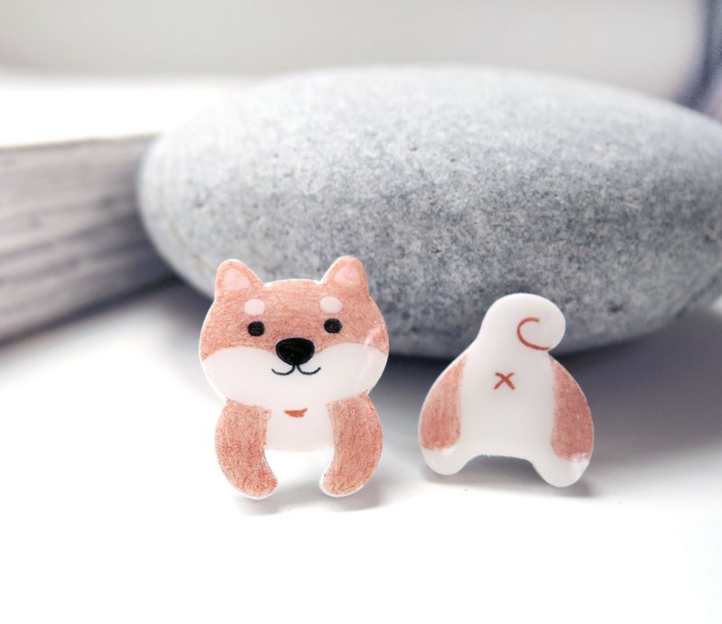 萌萌的柴犬手工耳环 柴犬 抗敏耳针 无痛耳夹 - 耳环/耳夹 - 树脂 多色