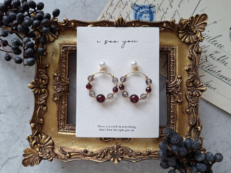 i sea you 热情西班牙－红石榴、茶晶 - 耳环/耳夹 - 半宝石 