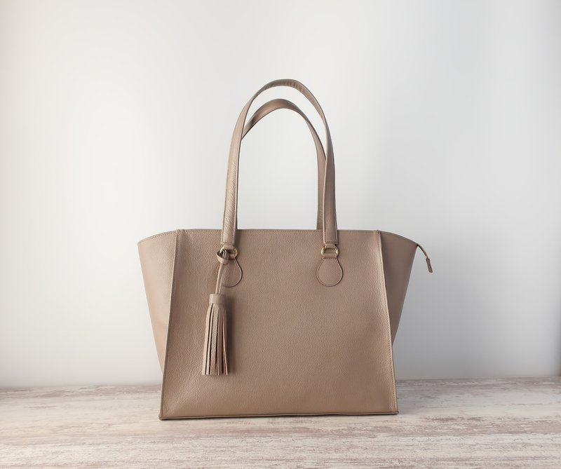 Voyage Bag・L尺寸・拉链款・灰褐色・缩小皮革・订制生产 - 手提包/手提袋 - 真皮 咖啡色