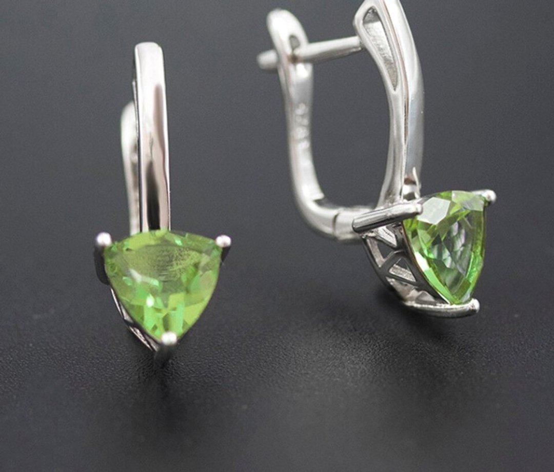 Zultanite Earrings, Diaspore Zultanite Clasp Earrings,Created Diaspore Zultanite - 耳环/耳夹 - 其他金属 银色