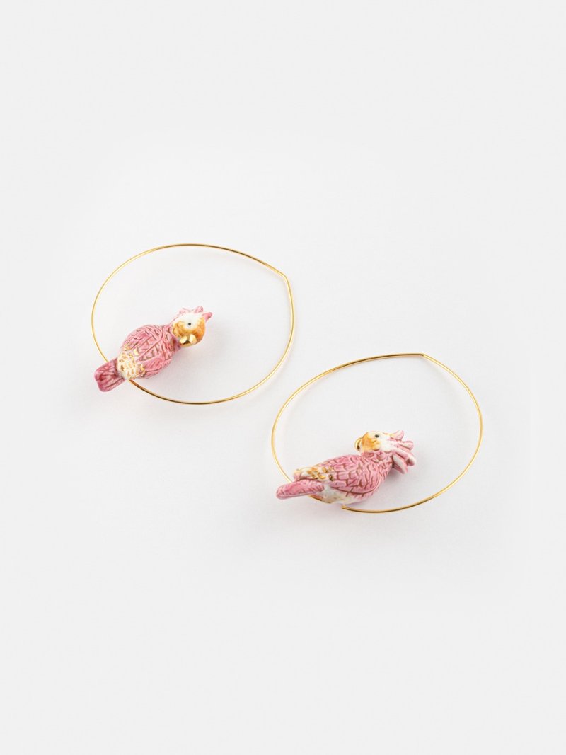 粉红色凤头鹦鹉耳环 - 耳环/耳夹 - 陶 粉红色