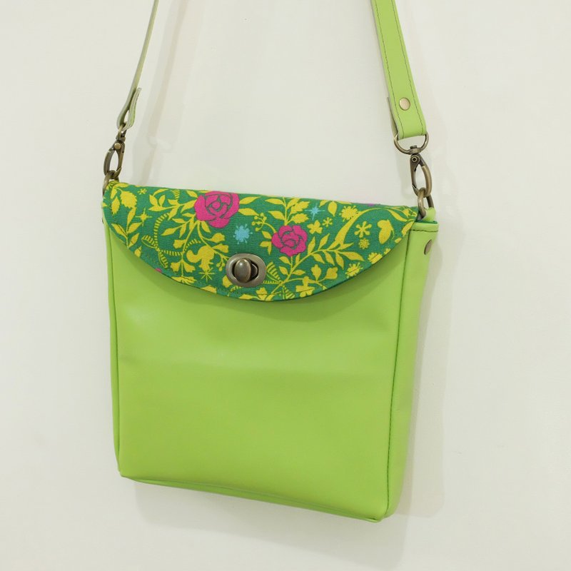 阿凡达森林　侧背小方包　棉麻布+羊皮　青苹果绿　晚宴包 - 侧背包/斜挎包 - 真皮 绿色