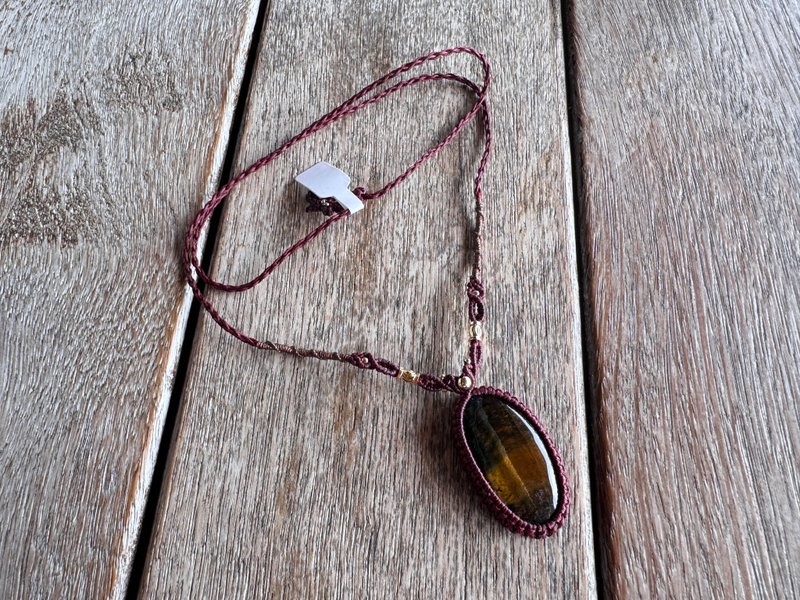 230403 Macrame 黄虎眼石 编织 颈链 - 项链 - 半宝石 咖啡色