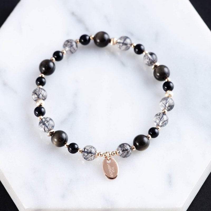 黑发晶黑曜石手链 | 办公室辟邪防小人 天然黑色水晶定制化手链 - 手链/手环 - 水晶 黑色