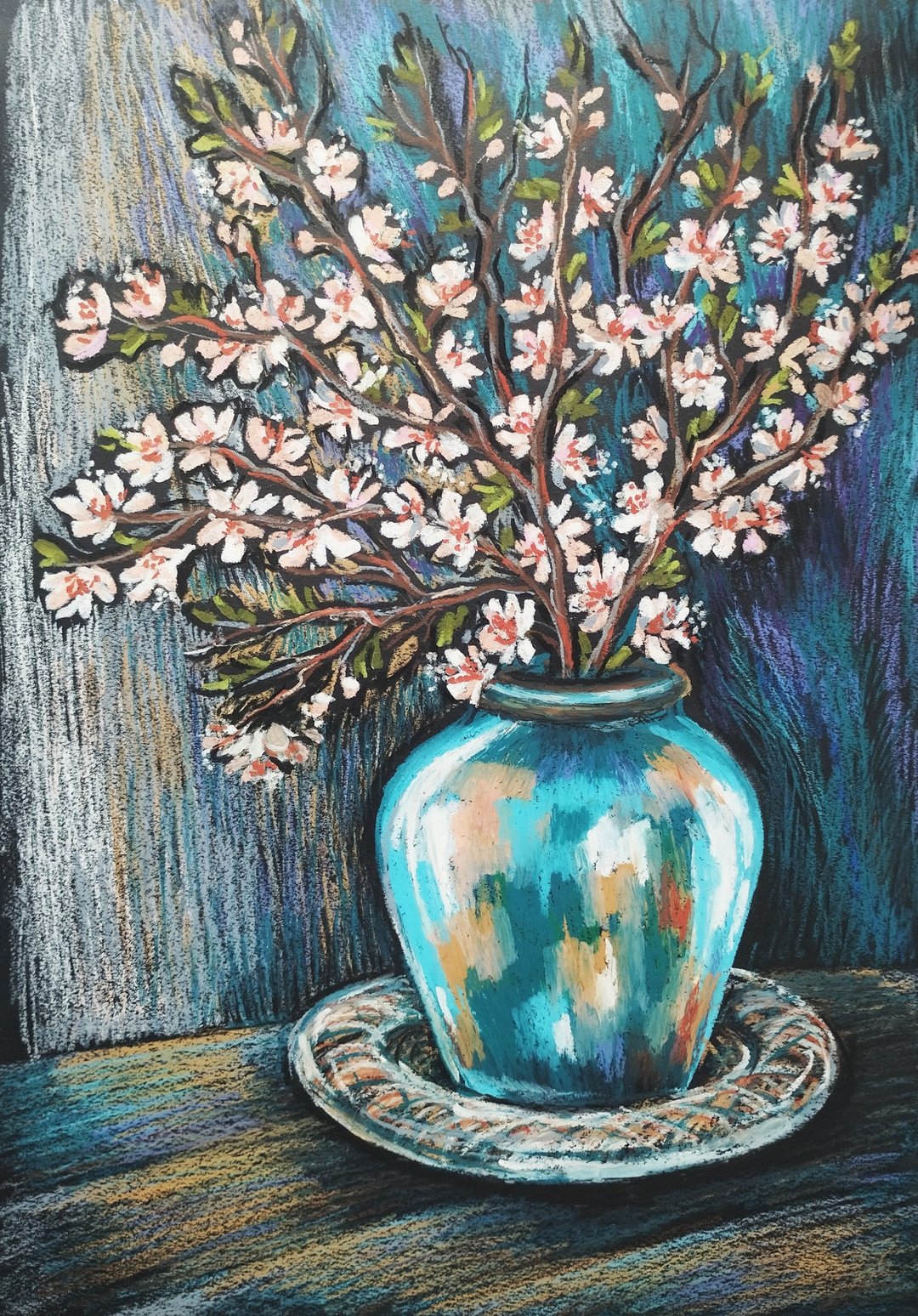 樱花静物画花瓶里的花朵艺术画油画棒 - 墙贴/壁贴 - 纸 粉红色