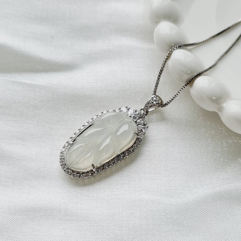 白冰老料豪镶一夜致富吊坠 | 天然缅甸玉A货翡翠 - 项链 - 玉石 