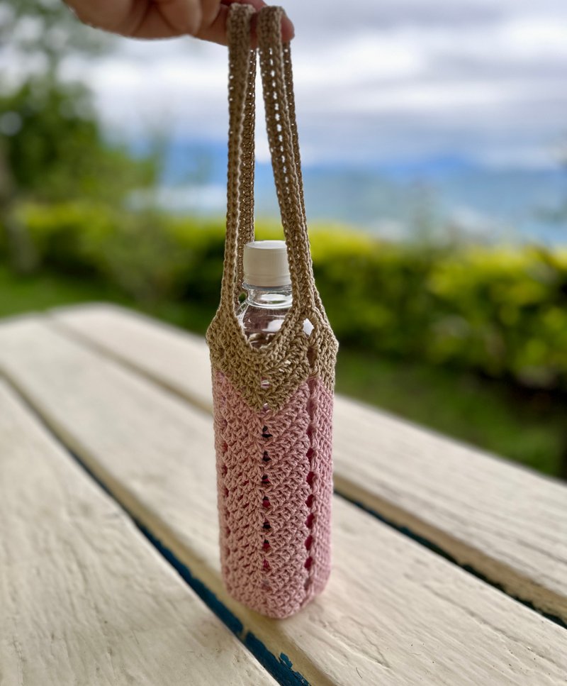 樱花奶茶撞色斜纹编织小物.万用水杯提袋 - 手提包/手提袋 - 棉．麻 