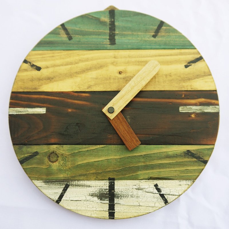 工业风拼接木时钟 静音 挂钟 时钟 复古风 clock - 时钟/闹钟 - 木头 绿色