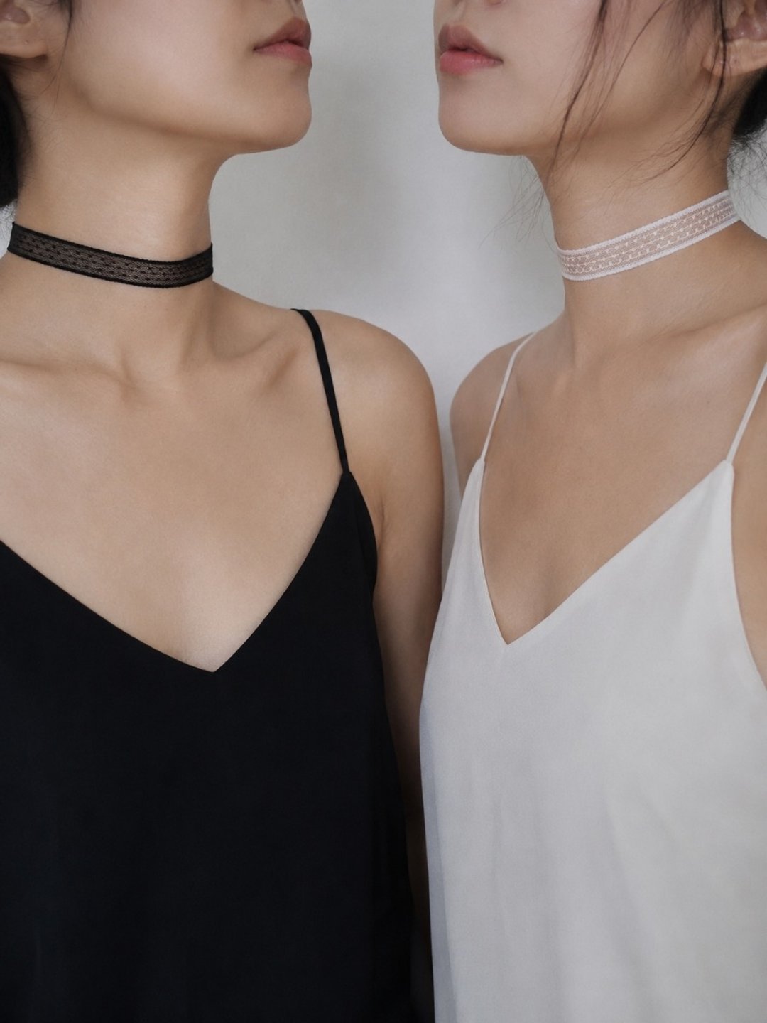复古小点点透肤 CHOKER-黑/白 SV925/银合金 - 颈链 - 纯银 黑色
