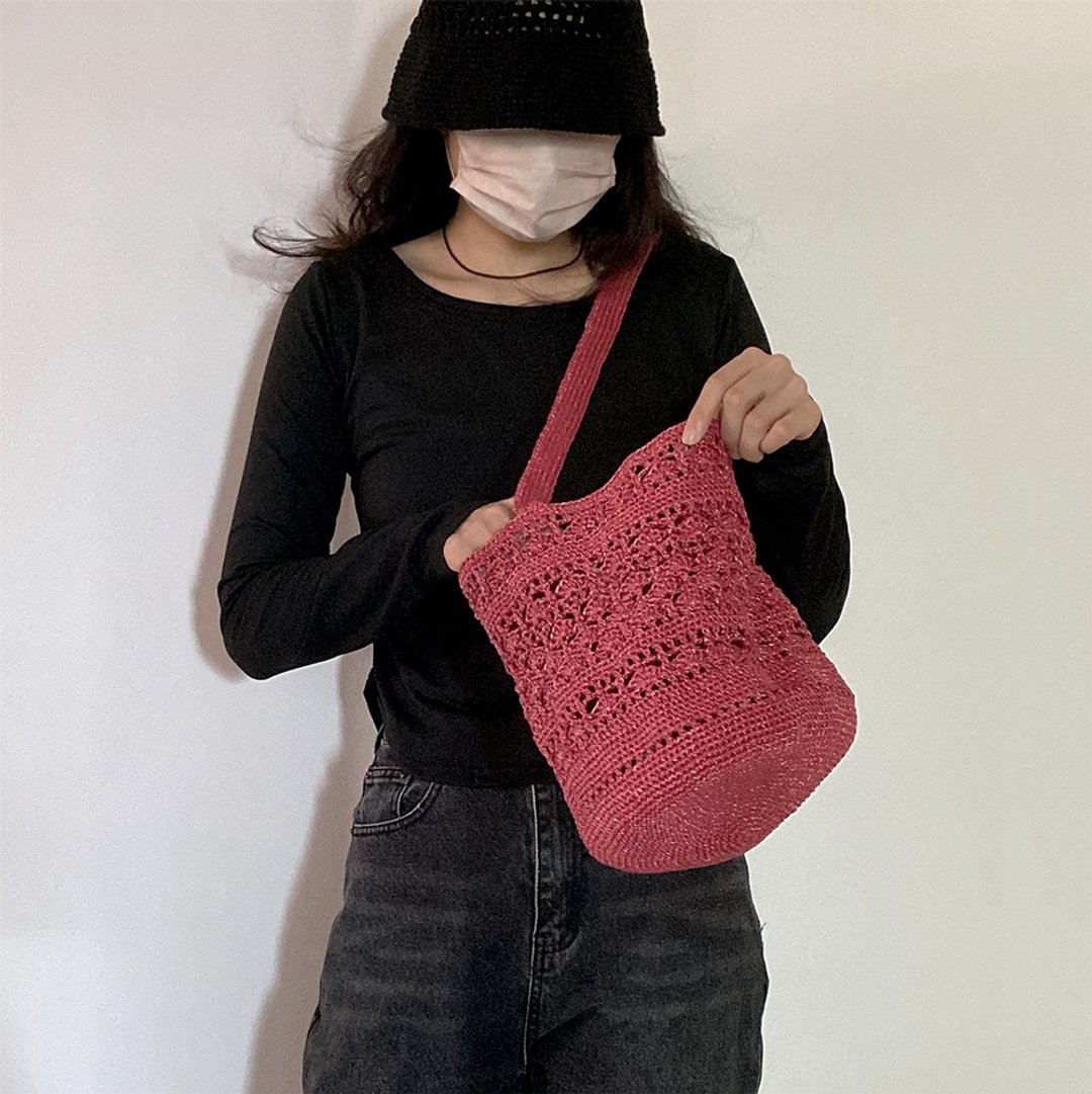 暗樱桃红 钩针贝壳与网眼单肩包 - 侧背包/斜挎包 - 聚酯纤维 红色