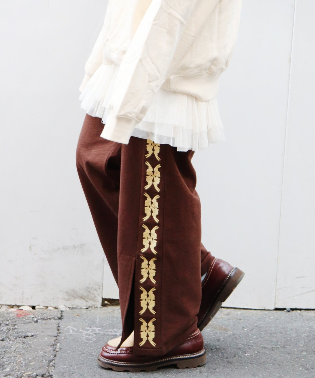 lucky charm motif Jersey line pants -2 - 中性裤装 - 棉 咖啡色