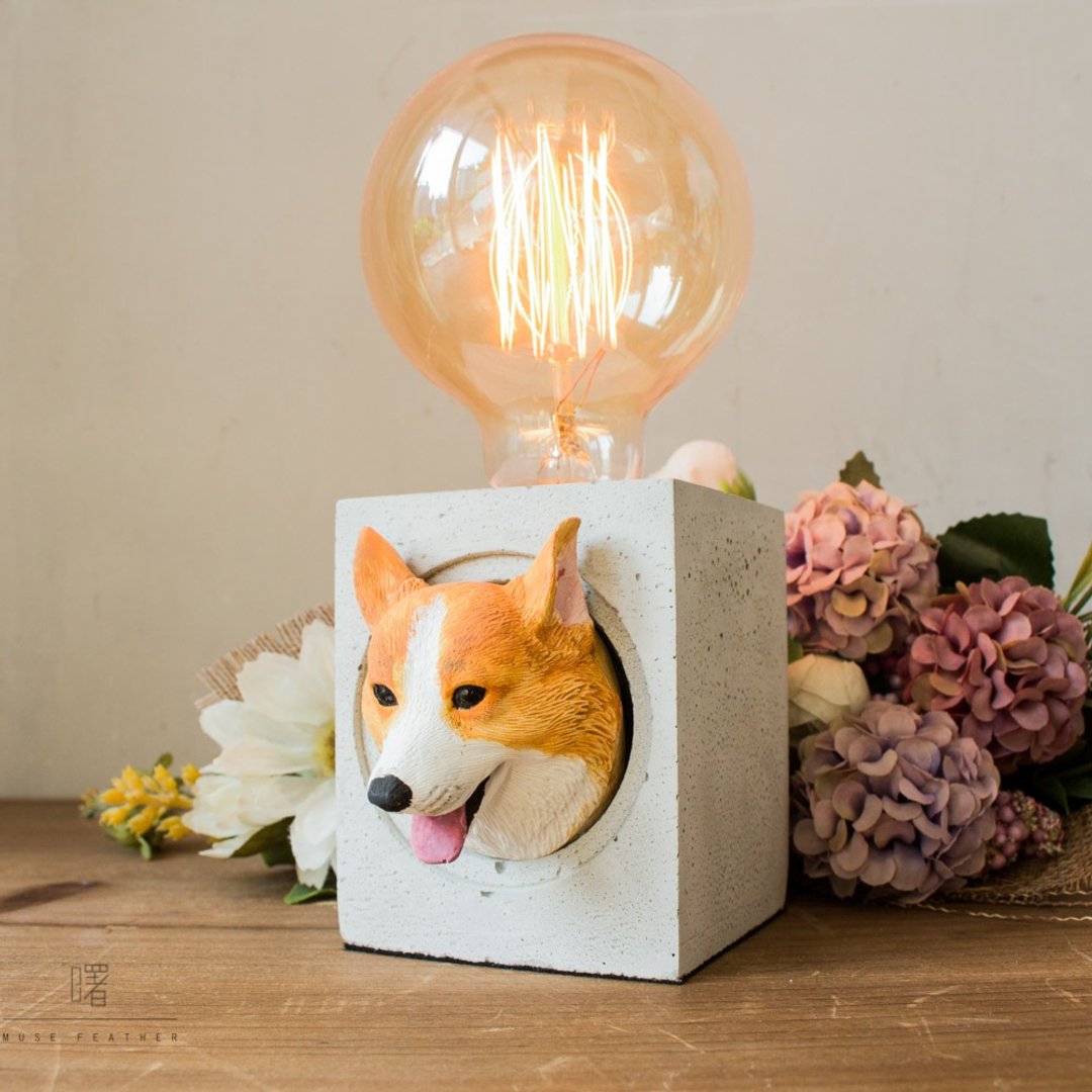 曙 MUSE 柯基水泥桌灯 LED 灯 钨丝灯泡 USB 灯 摆饰 定制化 - 灯具/灯饰 - 水泥 橘色