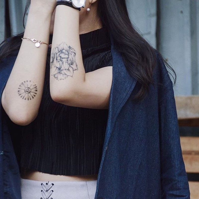 花系纹身贴纸一套两款 FLEUR PEONY - 纹身贴 - 纸 黑色